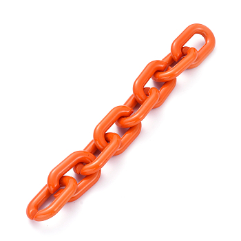 Handmade Opaque Acrylic Cable Chain, Oval, Dark Orange, Link: 31x19.5x5mm, about 39.37 inch(1m)/strand