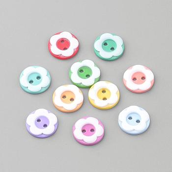 2-Hole Acrylic Buttons, Flat Round/Flower, Mixed Color, 12x2mm, Hole: 1.5mm