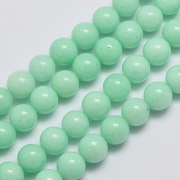 Natural Malaysia Jade Beads Strands, Imitation Amazonite, Round, Dyed, Aquamarine, 8mm, Hole: 1mm, about 48pcs/strand, 15 inch