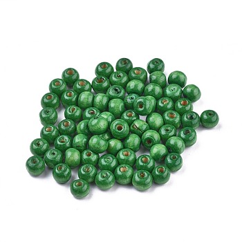 Dyed Natural Wood Beads, Round, Lead Free, Green, 8x7mm, Hole: 3mm, about 6000pcs/1000g