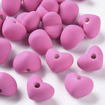 Acrylic Beads, Rubberized Style, Half Drilled Beads, Heart, Camellia, 14.5x18.5x13.5mm, Hole: 3.5mm