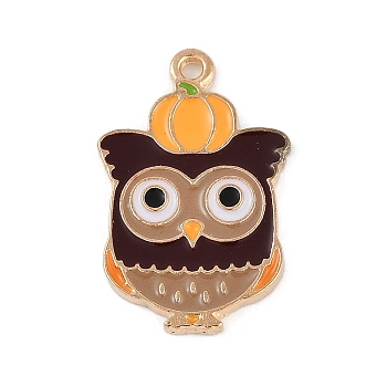 Thanksgiving Day Theme Alloy Enamel Pendants, Golden, Owl, 25.5x16.5x1.5mm, Hole: 1.6mm