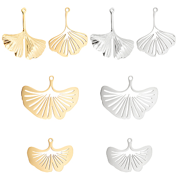 8Pcs 8 Style 201 & 304 Stainless Steel Pendants, Ginkgo Leaf, Golden & Stainless Steel Color, 18~29x21.5~30.5x1~2mm, Hole: 0.8~1.6mm, 1pc/style