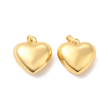 Eco-Friendly Rack Plating Brass Pendants, Long-Lasting Plated, Lead Free & Cadmium Free, Heart Charm, Real 18K Gold Plated, 20.5x20x10mm, Hole: 4.5x3.5mm