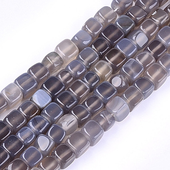 Natural Agate Beads Strands, Dyed, Cube, Dark Gray, 7~8x7~8x7~8mm, Hole: 1mm, about 50pcs/strand, 14.1 inch