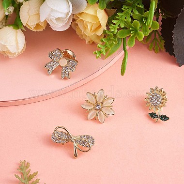 4Pcs 4 Style Crystal Rhinestone Bowknot & Sunflower Brooches(JBR078A)-2