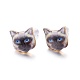 Real 14K Gold Plated Alloy Kitten Stud Earrings(EJEW-G148-01G-05)-1