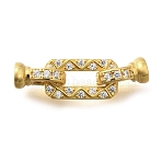 925 Sterling Silver Micro Pave Clear Cubic Zirconia Fold Over Clasps, Rectangle, Real 18K Gold Plated, 19mm(STER-U006-07G)