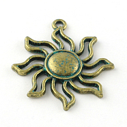 Sun Zinc Alloy Pendants, Cadmium Free & Lead Free, Antique Bronze & Green Patina, 34.5x31x3mm, Hole: 2mm(PALLOY-R065-173-LF)