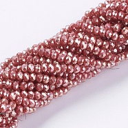 Electroplate Glass Beads Strands, Full Rainbow Plated, Faceted, Rondelle, Red, 3x2mm, Hole: 0.8~1mm, about 185~190pcs/strand, 15.5~16 inch(39.3~40.6cm)(GLAA-F078-FR07)