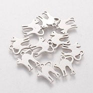304 Stainless Steel Kitten Charms, Cat Silhouette Shape, Stainless Steel Color, 12.5x12x1mm, Hole: 1.5mm(STAS-Q201-T155)