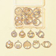 DIY Jewelry Making Finding Kit, Inlcuding Alloy Crystal Rhinestone Pendants & Connector Charms, Ring & Heart & Bowknot & Tree, Light Gold, 17~21.5x14~25x1.5~2.5mm, Hole: 1.4~2mm, 20Pcs/box(DIY-FS0004-75)