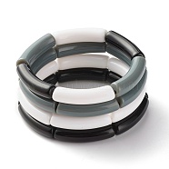 Opaque Chunky Acrylic Curved Tube Beads Stretch Bracelets Set for Women, Mixed Color, Inner Diameter: 2 inch(5.2cm), 4pcs/set(BJEW-JB07320)