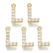 Brass Micro Pave Cubic Zirconia Charms, Nickel Free, Letter, Clear, Real 18K Gold Plated, Letter.L, 13.5x7x2.5mm, Hole: 1.2mm(KK-T060-05-L-G-NF)