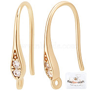 10Pcs Brass Micro Pave Clear Cubic Zirconia Earring Hooks, Ear Wire, with Horizontal Loops, Nickel Free, Golden, 15x9x2.5mm, Hole: 1mm, 20 Gauge, Pin: 0.8mm(KK-BBC0003-37)