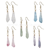 Dyed Natural Quartz Crystal Dangle Earrings, Twist Teardrop, Mixed Color, 47~52x6.5~10mm(EJEW-JE05487)