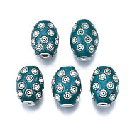 Handmade Indonesia Beads, with Alloy Findings, Oval, Antique Silver, Teal, 21~22x15~16mm, Hole: 3mm(IPDL-S054-011)