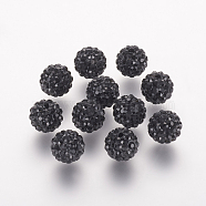 Polymer Clay Rhinestone Beads, Grade A, Round, Pave Disco Ball Beads, Jet, 8x7.5mm, Hole: 1mm(X-RB-K050-8mm-C02)