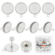 50 Sets 304 Stainless Steel Stud Earring Finding, Flat Round Earring Settings, with Horizontal Loops and Ear Nut, Cadmium Free & Nickel Free & Lead Free, Stainless Steel Color, 16mm, Hole: 2.4mm, Tray: 10mm, Pin: 1mm(STAS-BBC0003-32)