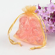 Organza Gift Bags with Drawstring, Jewelry Pouches, Wedding Party Christmas Favor Gift Bags, Goldenrod, Size: about 8cm wide, 10cm long(OP-002-5)