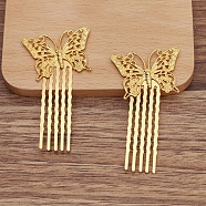 Brass Hair Comb Findings, Filigree Butterfly, Golden, 35x25mm(OHAR-PW0001-418G)
