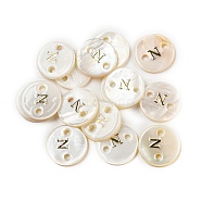 Freshwater Shell Buttons, Flat Round , Letter N, 12x2mm, Hole: 1.6mm(BUTT-Z001-01N)