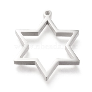 304 Stainless Steel Open Back Bezel Pendants, Double Sided Polishing, For DIY UV Resin, Epoxy Resin, Pressed Flower Jewelry, Star of David, Stainless Steel Color, 32.5x26x3mm, Hole: 2mm(STAS-K208-12P-A)