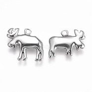 304 Stainless Steel Pendants, Christmas Reindeer/Stag, Stainless Steel Color, 11~14x14~15x3mm, Hole: 1.5mm(STAS-O101-29P)