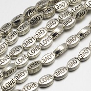 Oval with Word Love Tibetan Style Alloy Bead Strands, Lead Free, Antique Silver, 10x6x4mm, Hole: 1mm, about 22pcs/strand, 8 inch(TIBEB-O007-24-LF)