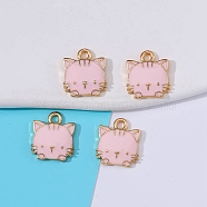 Alloy Enamel Pendants, Cat Charm, Golden, Pink, 15x13mm(PW-WG13789-05)