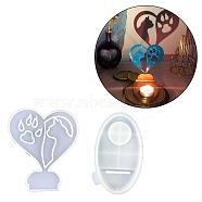 Heart Candle Holder DIY Silicone Molds, Wall Floating Shelf Candlestick Molds, Resin Plaster Cement Casting Molds, Cat Shape, 123~140x87~107x4~16mm, Inner Diameter: 104~130x72~103mm, 2pcs/set(SIL-F007-12C)