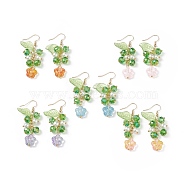 5 Pairs 5 Color Acrylic & Glass Pearl Flower of Life Dangle Earrings, Brass Cluster Drop Earrings for Women, Mixed Color, 55mm, Pin: 0.6mm, 1 Pair/color(EJEW-JE05098)