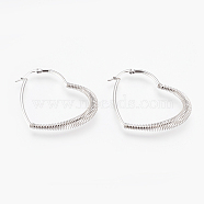 304 Stainless Steel Hoop Earrings, Hypoallergenic Earrings, with Spring, Heart, Stainless Steel Color, 49x39x5.5mm, Pin: 0.6x1mm(EJEW-I213-D-02P)