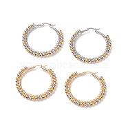 2 Pair 2 Color Round Brass Braided Bead Hoop Earrings, 304 Stainless Steel Wire Wrap Jewelry for Women, Golden & Stainless Steel Color, 44x45.5x4mm, Pin: 0.6mm, 1 Pair/color(EJEW-JE05080)