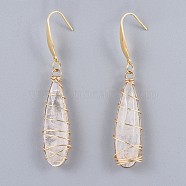 Natural Quartz Crystal Dangle Earrings, with Eco-Friendly Copper Jewelry Wire and 316 Surgical Stainless Steel Earring Hooks, Golden, 62~63mm, Pin: 0.7mm(EJEW-JE03280)
