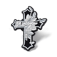 Religion Enamel Pins, Black Alloy Brooch for Backpack Clothes, Cross, Leaf, 30.5x24.5x1.5mm(JEWB-K001-04C-EB)