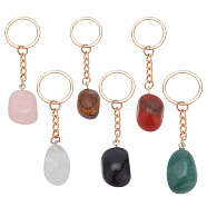 6Pcs 6 Style Nuggets Gemstone Pendant Keychain, with Iron Findings, for Woman Bag Car Ornaments, 8.3~8.5cm, 1pc/style(KEYC-DR0001-05B)