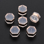 Silicone Ear Nuts, Earring Backs, with Brass Findings, Hexagon, Cadmium Free & Nickel Free & Lead Free, Rose Gold, 6x7x4.5mm, Hole: 0.7mm(SIL-N004-05RG-NR)