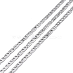 304 Stainless Steel Mariner Link Chains, Unwelded, with Spool, Stainless Steel Color, 6x3x0.5mm, about 32.81 Feet(10m)/Roll(STAS-P301-01P)