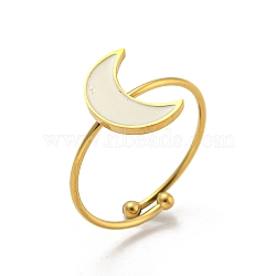 Adjustable 304 Stainless Steel Rings, with Enamel for Woman, Moon, Inner Diameter: 18mm(RJEW-B058-02G-04)