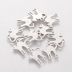 304 Stainless Steel Kitten Charms, Cat Silhouette Shape, Stainless Steel Color, 12.5x12x1mm, Hole: 1.5mm(STAS-Q201-T155)
