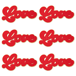 Word Love Towel Embroidery Cloth Iron on/Sew on Patches, Costume Accessories, Appliques, with Gold Edge, Red, 126x246x3mm, 6pcs/box(PATC-FG0001-56)