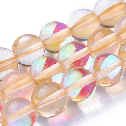 Synthetic Moonstone Beads Strands, Dyed, Holographic Beads, Half AB Color Plated, Round, Navajo White, 10mm, Hole: 1mm, about 40pcs/strand, 15 inch(G-F143-10mm-15)