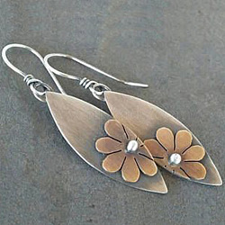 Alloy Dangle Earrings, Leaf with Flower, Red Copper, 45mm(FS-WG7DE52-01)