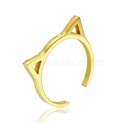 Simple Stainless Steel Adjustable Cuff Rings for Women, Fashionable Personalized Hand Jewelry, Real 18K Gold Plated, Cat Shape, show in picture(WT4746-10)