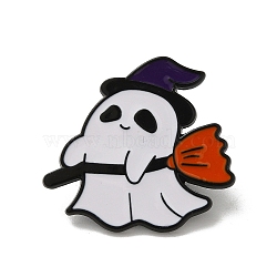 Halloween Enamel Pins, Black Alloy Brooches, Ghost, 26x28x1mm(JEWB-R270-01D)