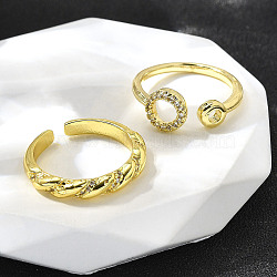 2Pcs 2 Styles Brass Micro Pave Clear Cubic Zirconia Cuff Rings for Women, Real 18K Gold Plated, 3.5mm and 8mm, Inner Diameter: 16.5mm and 17mm(RJEW-S399-02G)