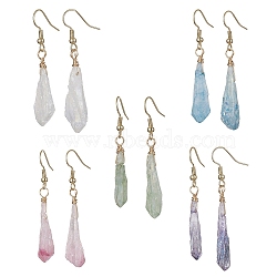 Dyed Natural Quartz Crystal Dangle Earrings, Twist Teardrop, Mixed Color, 47~52x6.5~10mm(EJEW-JE05487)