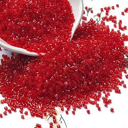 Transparent Colours Glass Seed Beads, Cylinder, Crimson, 1.6x1.3mm, Hole: 0.8mm, about 60000pcs/pound(SEED-H003-07B)