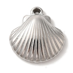 304 Stainless Steel Pendants, Shell Shape Charm, Stainless Steel Color, 21x20x5.5mm, Hole: 1.4mm(STAS-C110-11P)